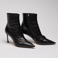 Dior Black Leather Point Toe Ankle Boots with Buckle Embellishment(side)