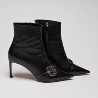 Dior Black Leather Point Toe Ankle Boots with Buckle Embellishment(side)