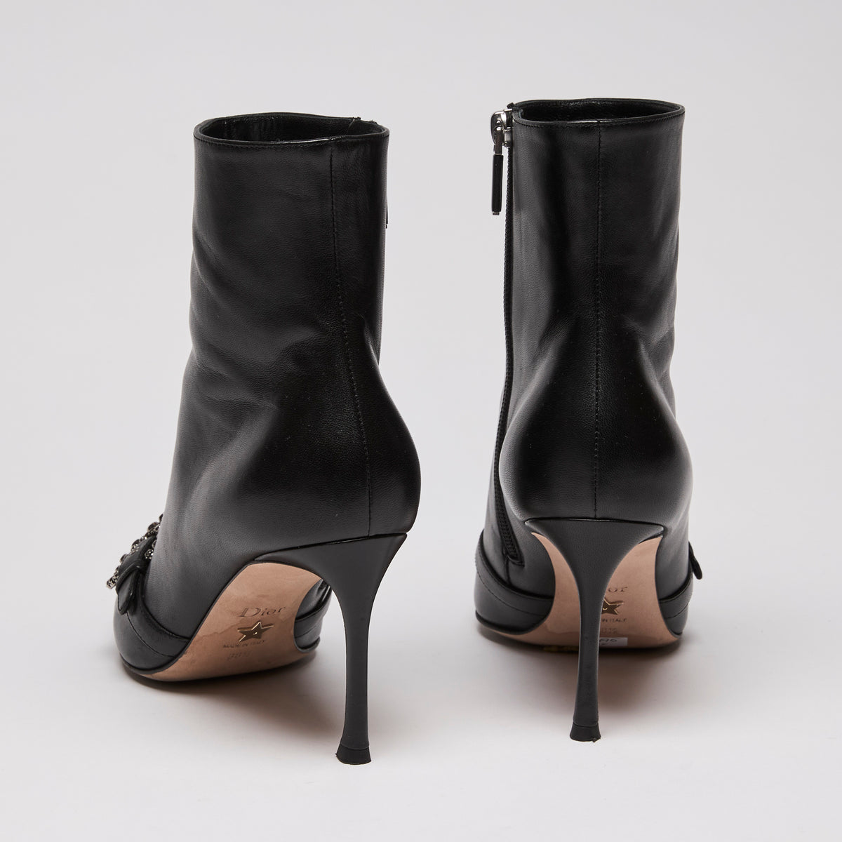 Dior Black Leather Point Toe Ankle Boots with Buckle Embellishment(back)