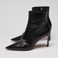 Dior Black Leather Point Toe Ankle Boots with Buckle Embellishment(side)