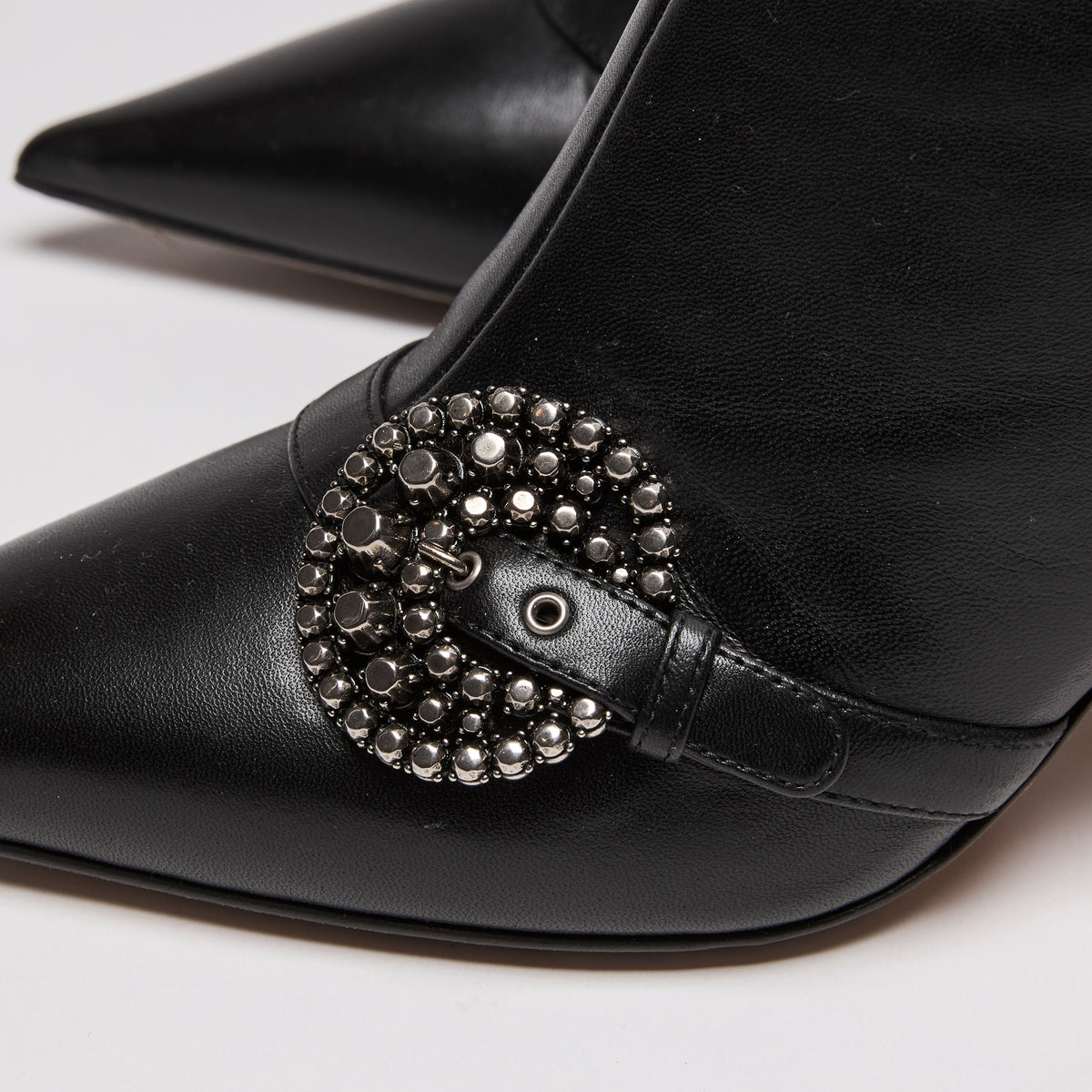 Dior Black Leather Point Toe Ankle Boots with Buckle Embellishment(side embellishment)