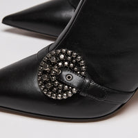 Dior Black Leather Point Toe Ankle Boots with Buckle Embellishment(side embellishment)