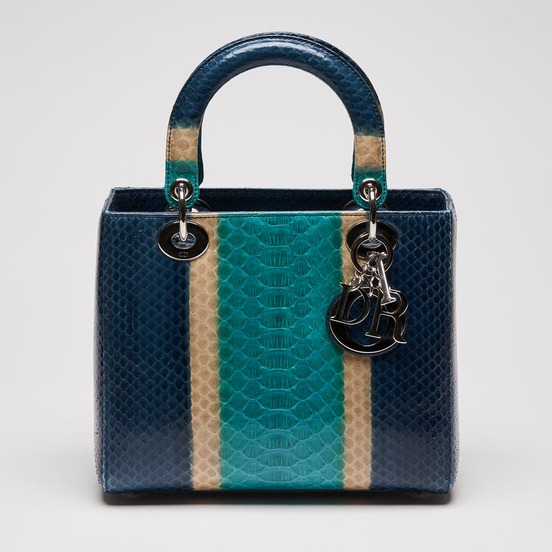 Dior Lady Dior Blue/Green Python Shoulder Bag (Front)