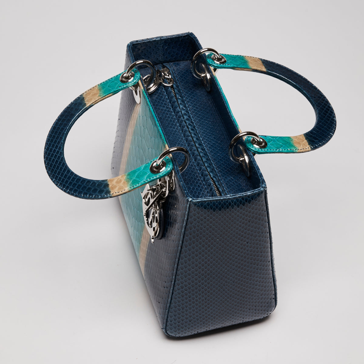 Dior Lady Dior Blue/Green Python Shoulder Bag (Top)