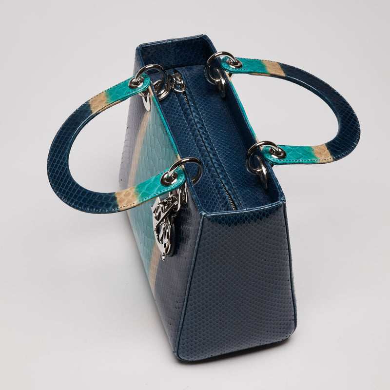 Dior Lady Dior Blue/Green Python Shoulder Bag (Top)