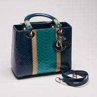 Dior Lady Dior Blue/Green Python Shoulder Bag (Front)