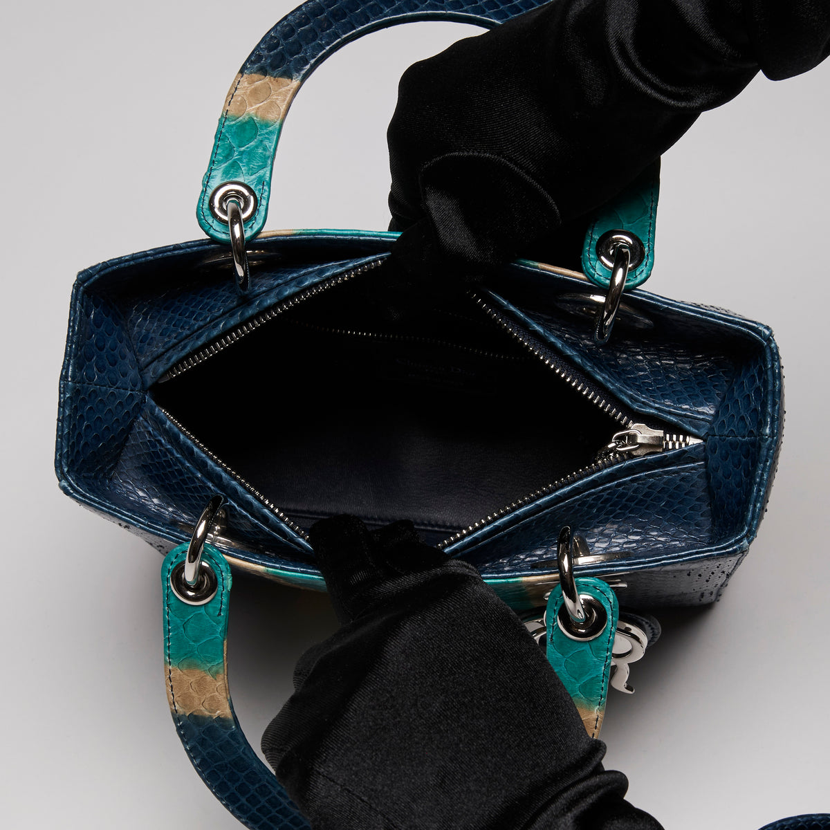 Dior Lady Dior Blue/Green Python Shoulder Bag (Interior)