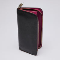 Pre-Loved Black Grained Leather Zip Around Long Wallet.(side)