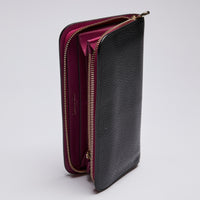 Pre-Loved Black Grained Leather Zip Around Long Wallet.(side)