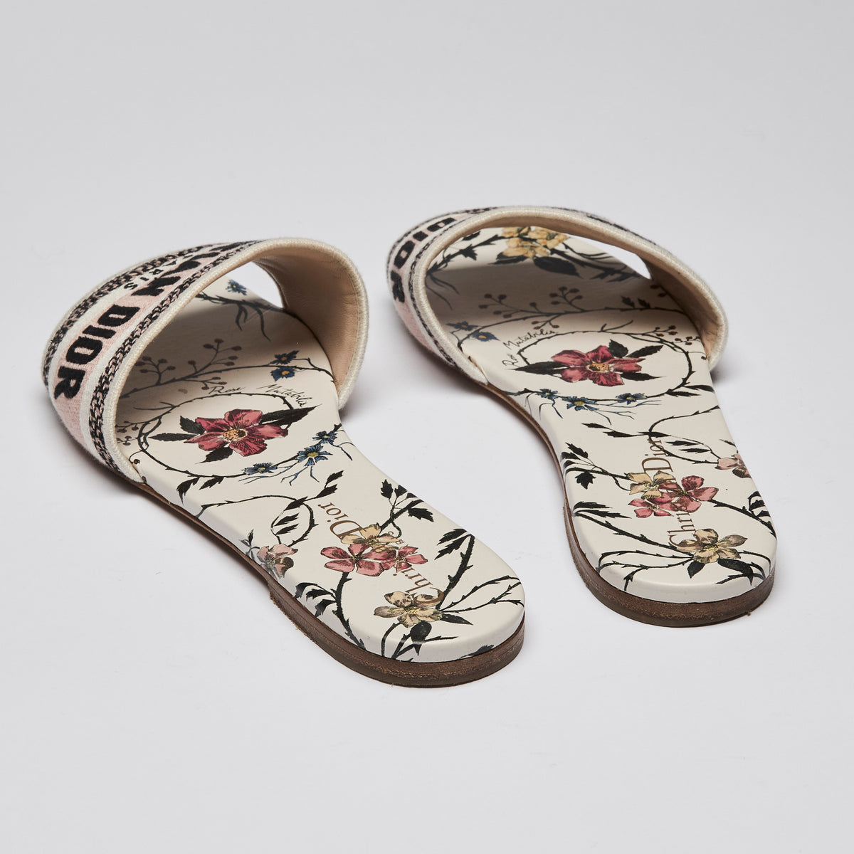 Dior White & Pink Floral Logo Embroidered D Way Slide Size 38.5