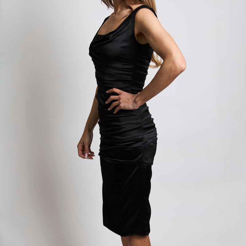 Dolce & Gabbana Silk Knee-Length Black Dress