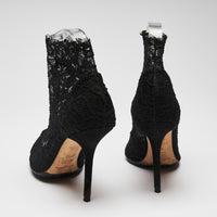 Pre-Loved Black Stretch Lace Peep Toe Heel Ankle Boots. (back)