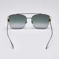 Excellent Pre-Loved Black Tinted Aviator Sunglasses with Gold Logo Details on Temples. (back)