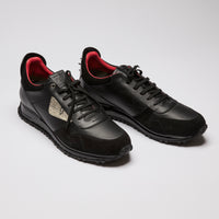 Excellent Pre-Loved Black Leather and Suede Monster Collection Lace Up Sneakers.  (front)
