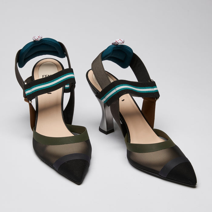 Fendi "Colibri" Heels in Black and Teal Size 39.5