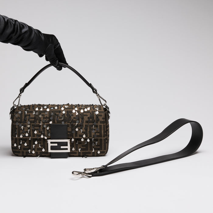 Fendi Monogram "Baguette" Bag with Sequins and Strap