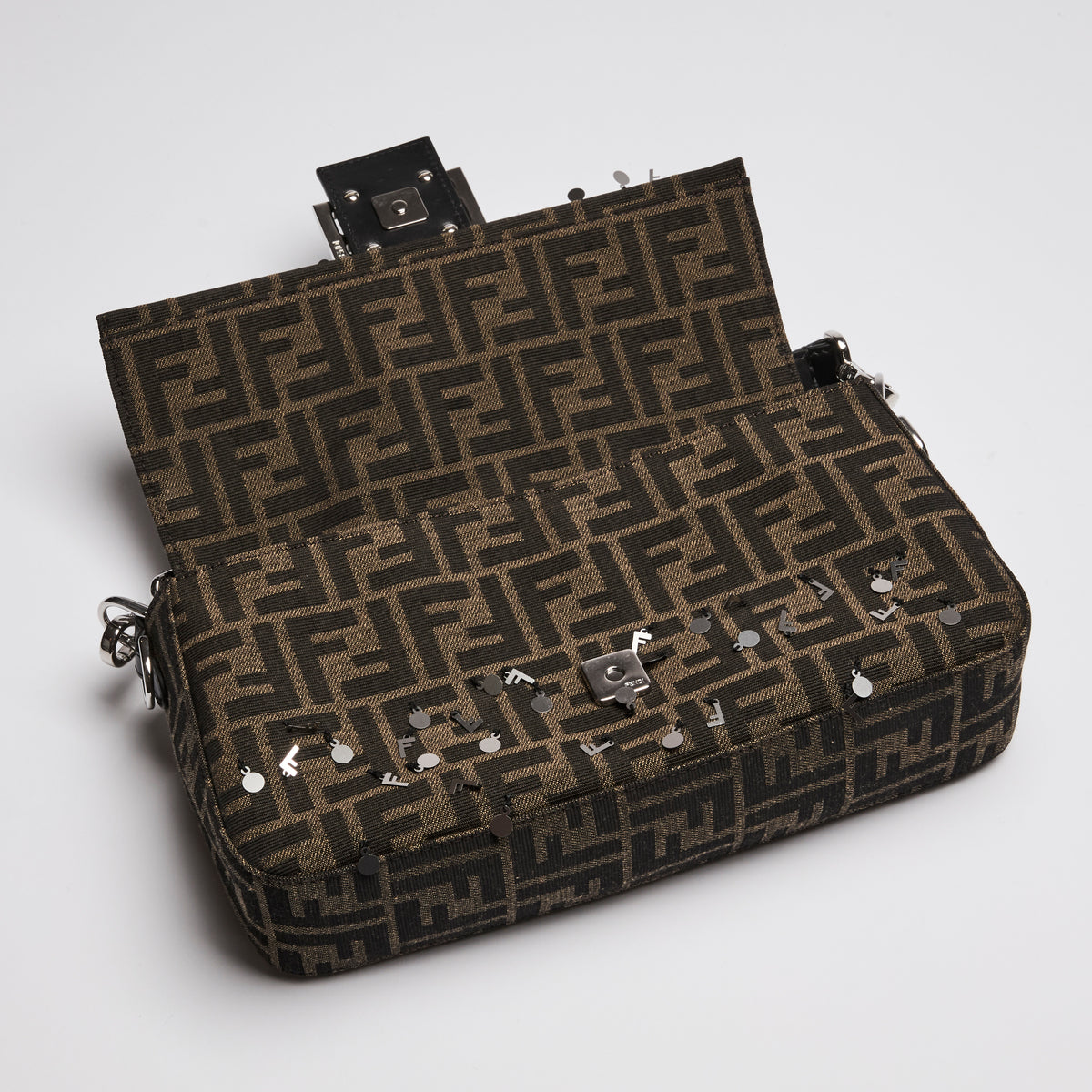 Fendi Monogram "Baguette" Bag with Sequins and Strap