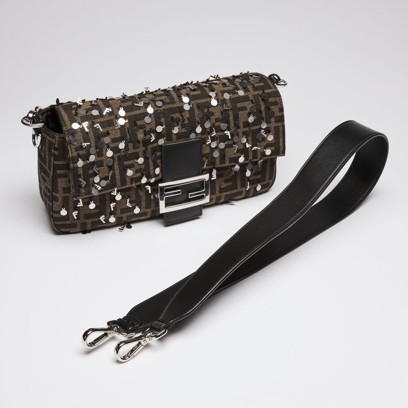 Fendi Monogram "Baguette" Bag with Sequins and Strap