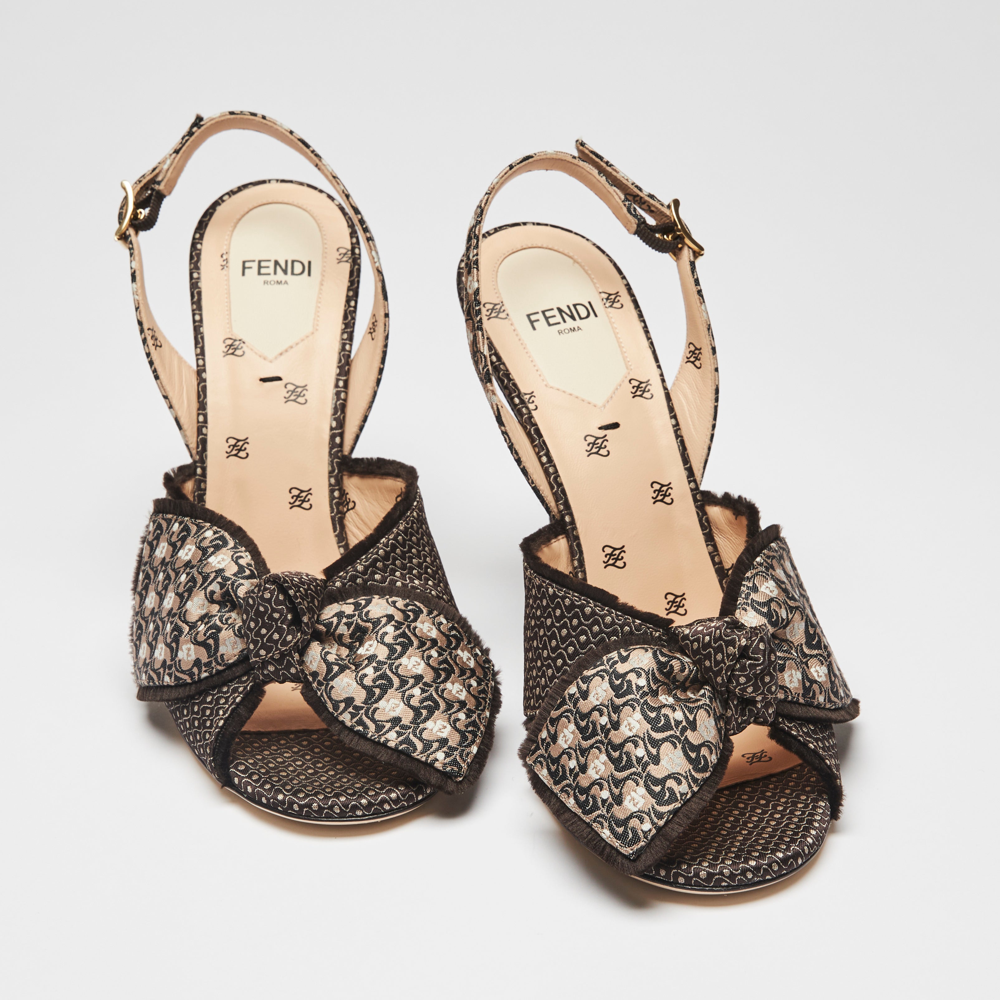 Fendi FF Jacquard Bow Sling Back Sandals Size 37.5 Luxury Finds