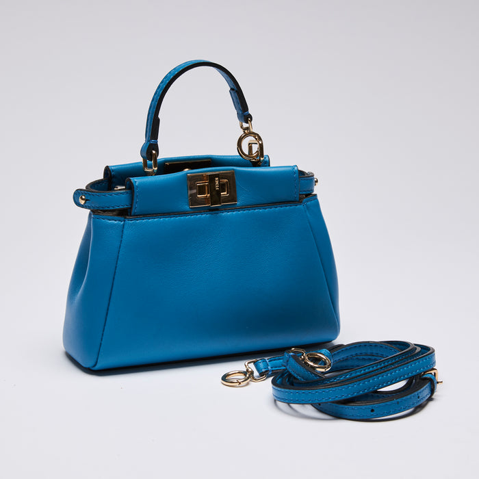 Fendi Bright Blue Leather Micro Peekaboo Bag