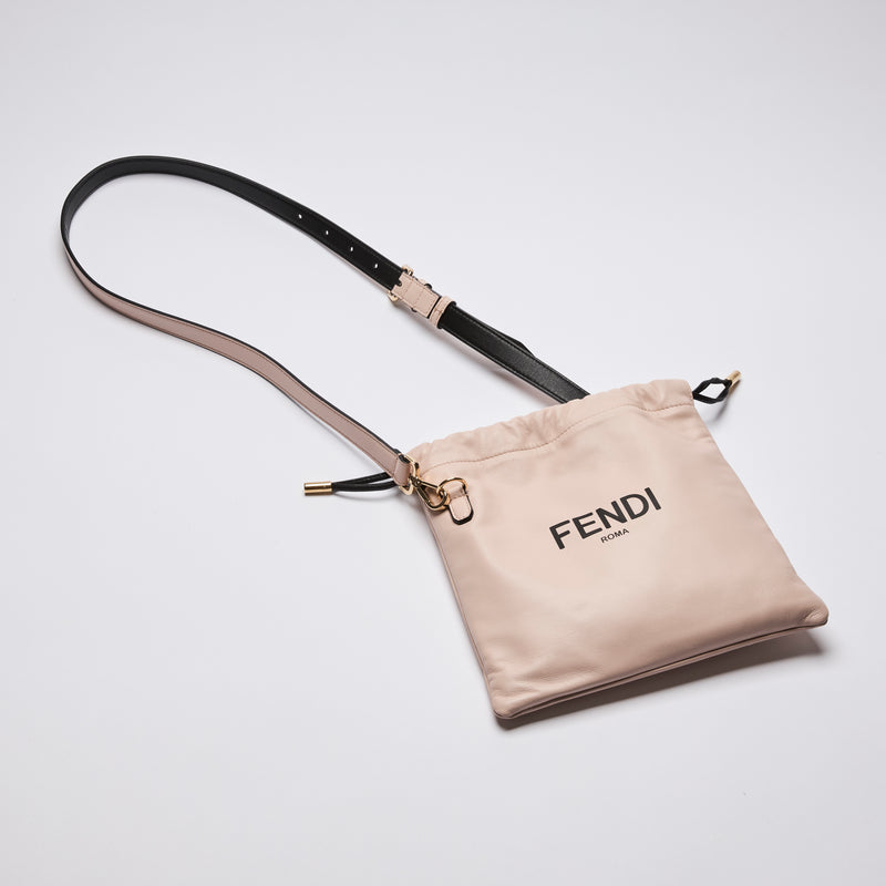 Fendi Pale Pink Leather Roma Drawstring Pouch (flatlay)