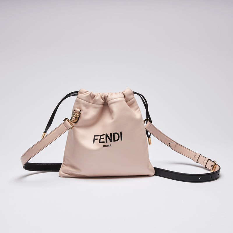 Fendi Pale Pink Leather Roma Drawstring Pouch (front)