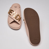 Fendi Vitello Fendigraphy Slide Sandals Light Rose Size 38