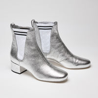 Fendi Metallic Silver Leather Block Heel Ankle Boots Size 38