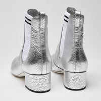 Fendi Metallic Silver Leather Block Heel Ankle Boots Size 38