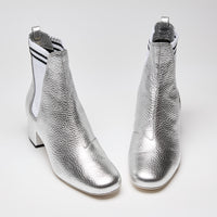 Fendi Metallic Silver Leather Block Heel Ankle Boots Size 38