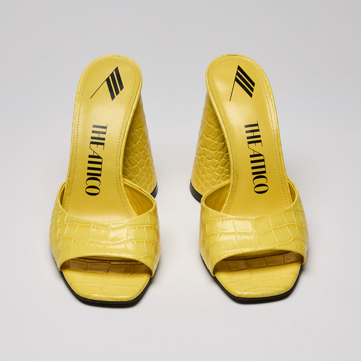 Attico Luz Croc-embossed Leather Heeled Mules In Yellow Size 36