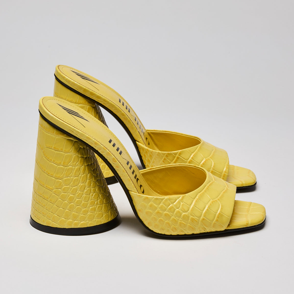 Attico Luz Croc-embossed Leather Heeled Mules In Yellow Size 36