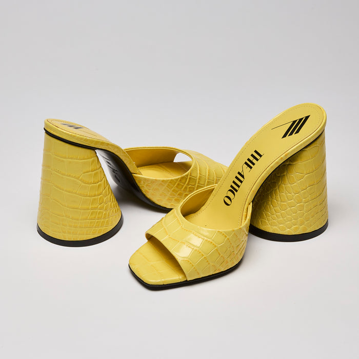 Attico Luz Croc-embossed Leather Heeled Mules In Yellow Size 36