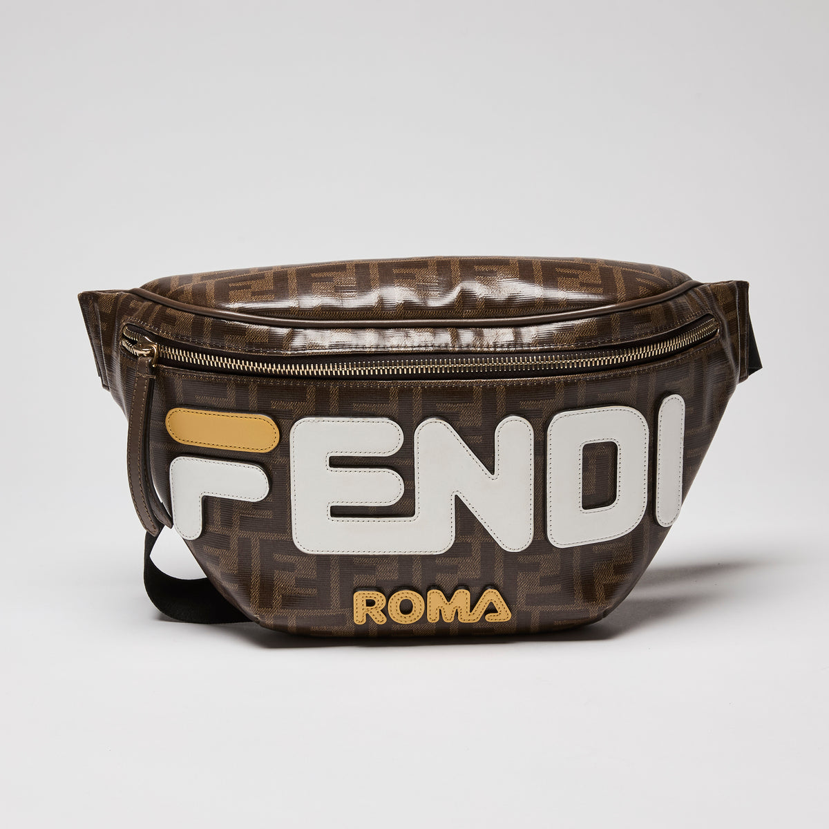 Fendi Brown Zucca Coated Canvas Spalmati Mania Belt Bag (Front)