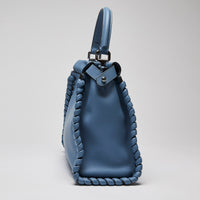 Fendi Nappa Lace Up Peekaboo Iconic Satchel Blue (Side)