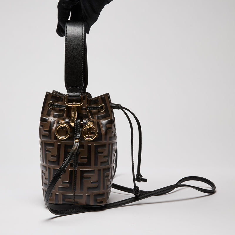 Fendi Vitello Liberty Embossed Mini Mon Tresor Bucket Bag Maya Black (Back)