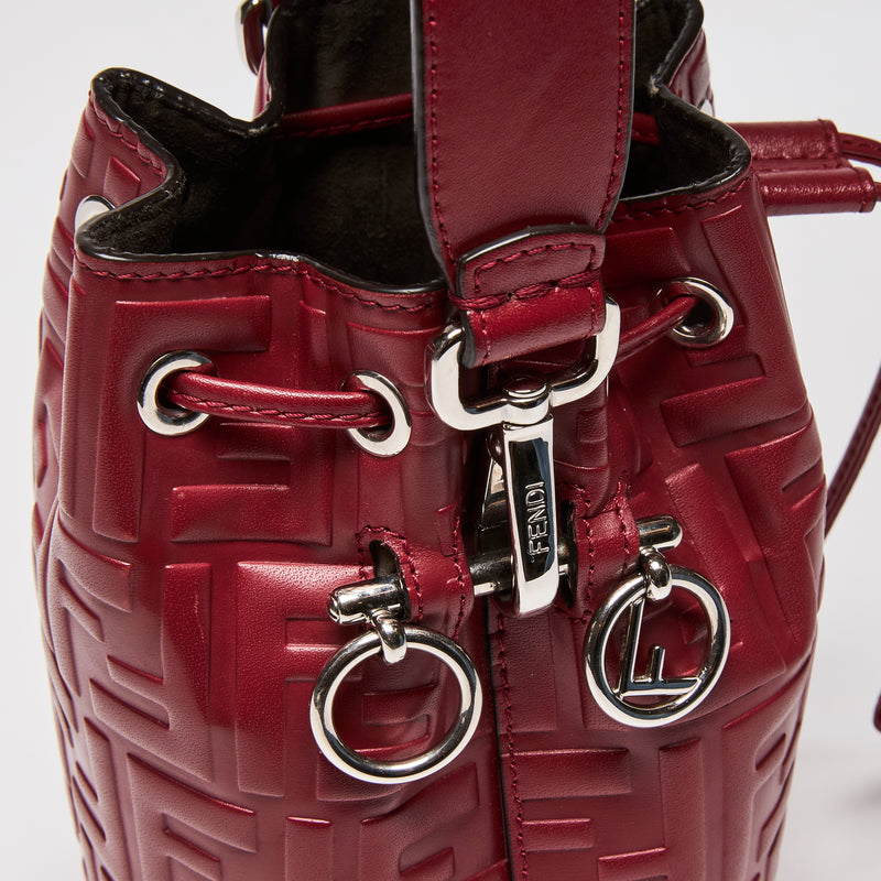 Fendi Deep Red Monogram Embossed Mini Mon Tresor Bucket Bag  (Side)