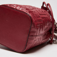 Fendi Deep Red Monogram Embossed Mini Mon Tresor Bucket Bag  (Corner)