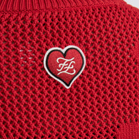 Excellent Pre-Loved Red Open Knit Heart Motif Sweater.(logo)