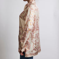 Excellent Pre-Loved Pink and Beige Patterned Button Down Silk Blouse.  (side)