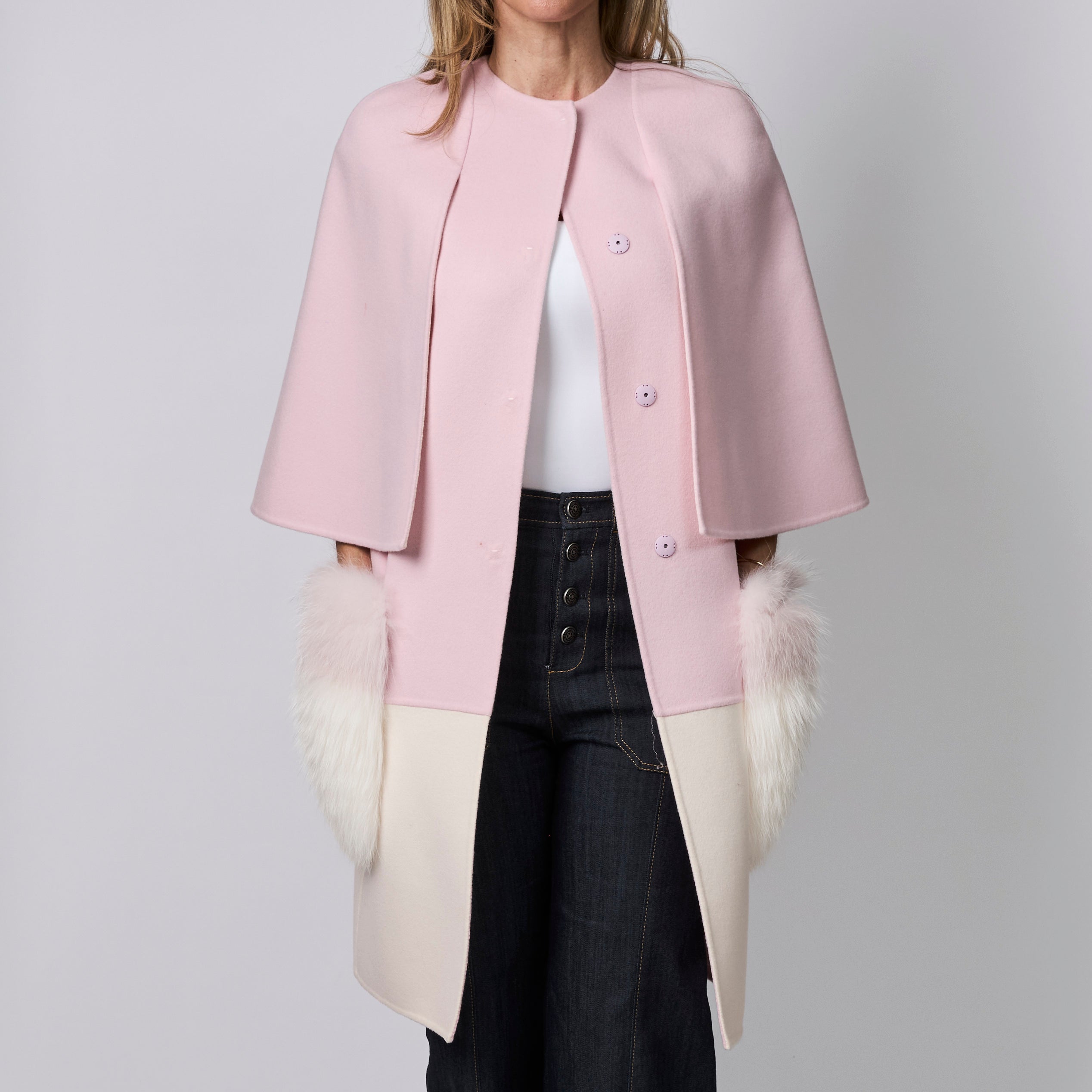 Fendi Pastel Pink White Wool Cape Coat Size 36 Luxury Finds Consignment