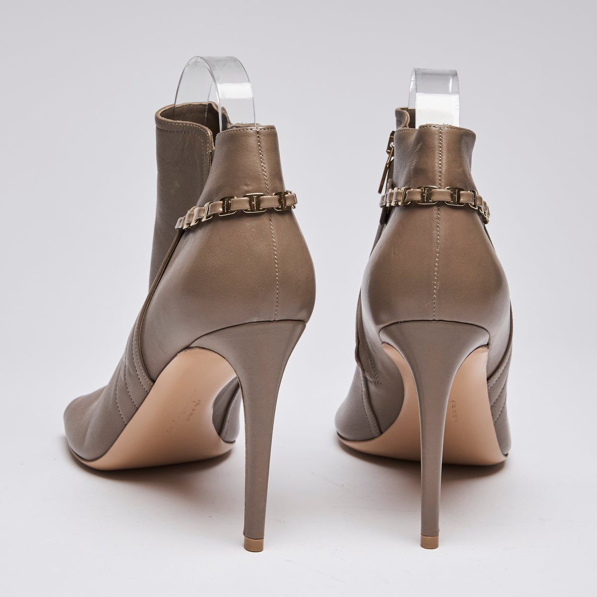 Ferragamo Taupe Leather Peep Toe Ankle Boots Size 8.5B(back)