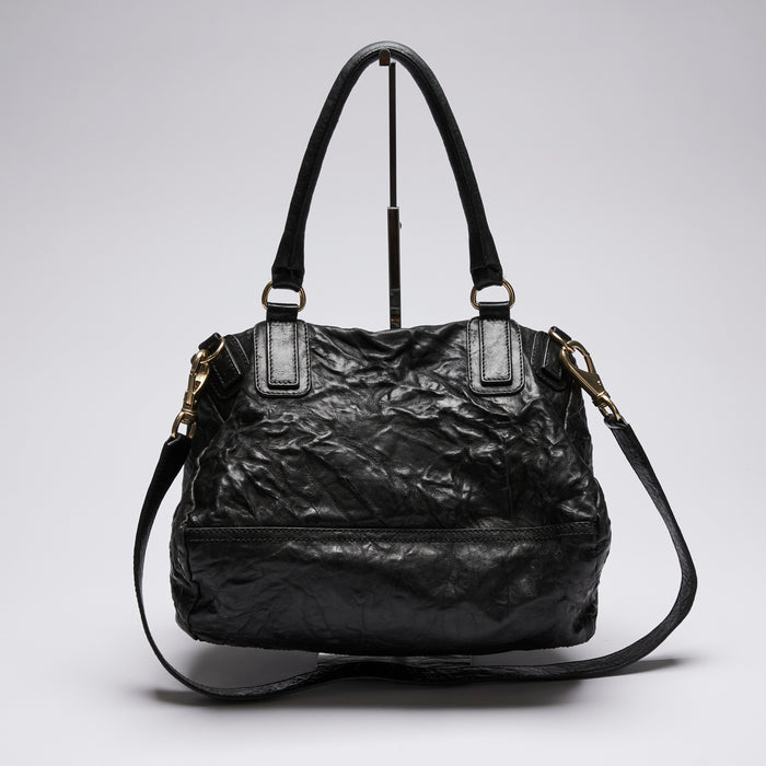 Pre-Loved Black Crinkled Leather Shoulder Bag.(back)
