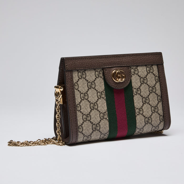  Excellent pre-Loved Stylish Gucci GG Supreme Monogram Mini Ophedia Chain Shoulder Bag (Front)