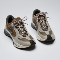 Pre-Loved Grey and Brown Suede with Mesh Material Lace Up Sneakers. (front)