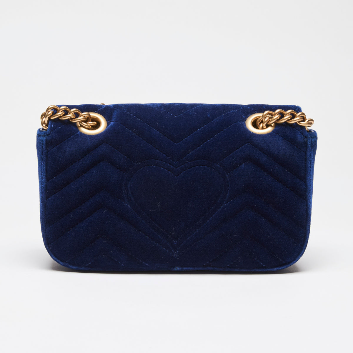Pre-Loved Gucci Matelasse Blue Velvet Mini GG Marmont Shoulder Bag. (Back)