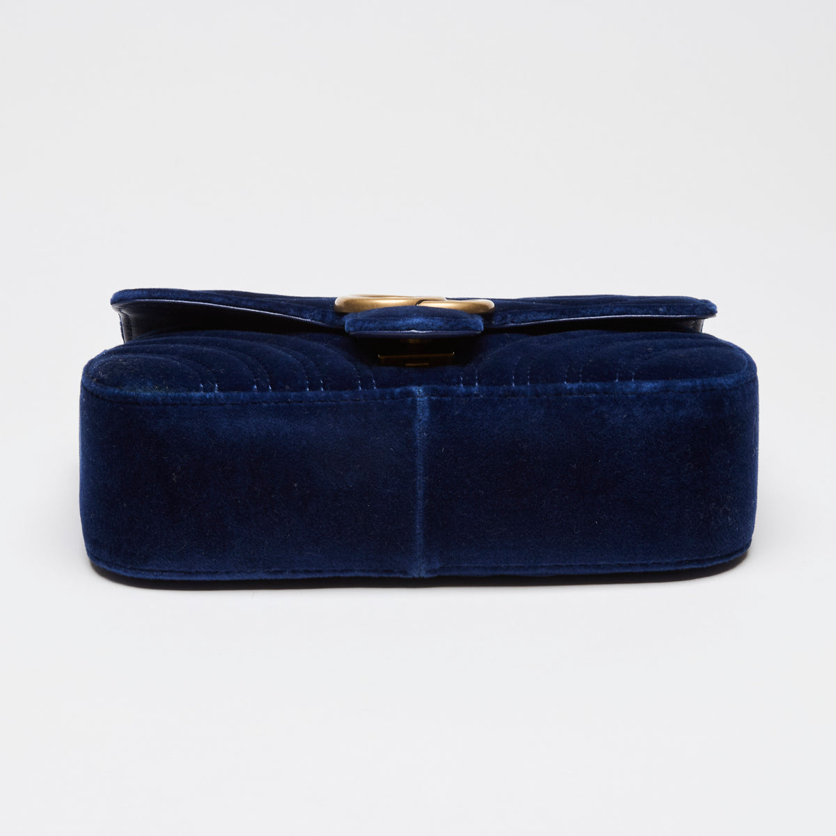 Pre-Loved Gucci Matelasse Blue Velvet Mini GG Marmont Shoulder Bag. (bottom)