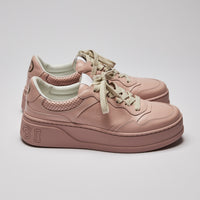Excellent Pre-Loved Light Pink Perforated Leather Platform Sneakers.  (side)