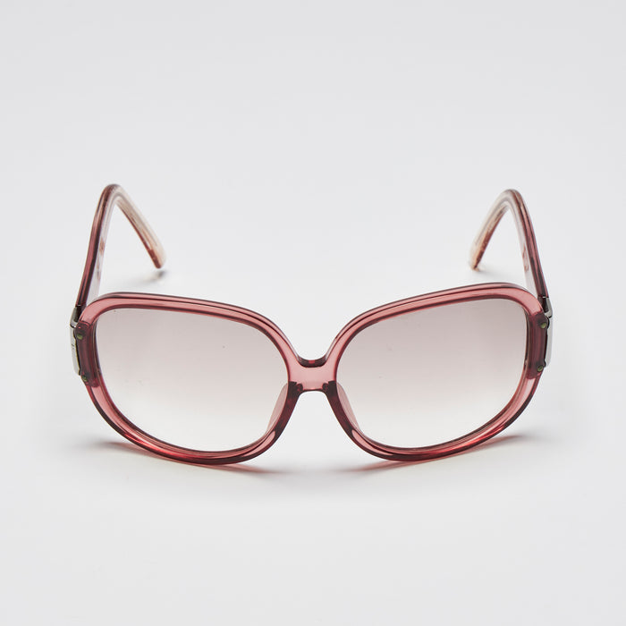 Pre-Loved Clear Red Tinted Resin Square Framed Sunglasses.(Front)