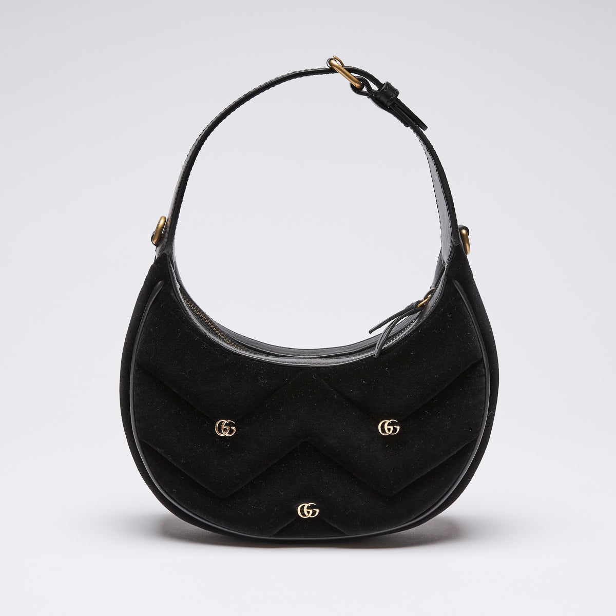 Gucci Black Velvet Matelasse GG Studded Marmont Half Moon Shoulder Bag (back)